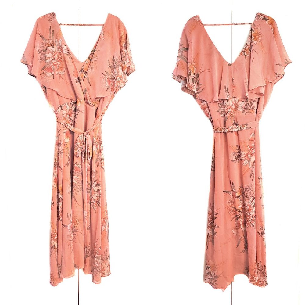 City Chic Gypsy Floral Faux Wrap Maxi Dress L/20 - Picture 3 of 5